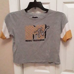 MTV white, yellow, and grey top.